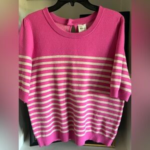 Maeve Anthropology Sweater Tee Pink Tan Striped Spring Short Sleeve Women's L